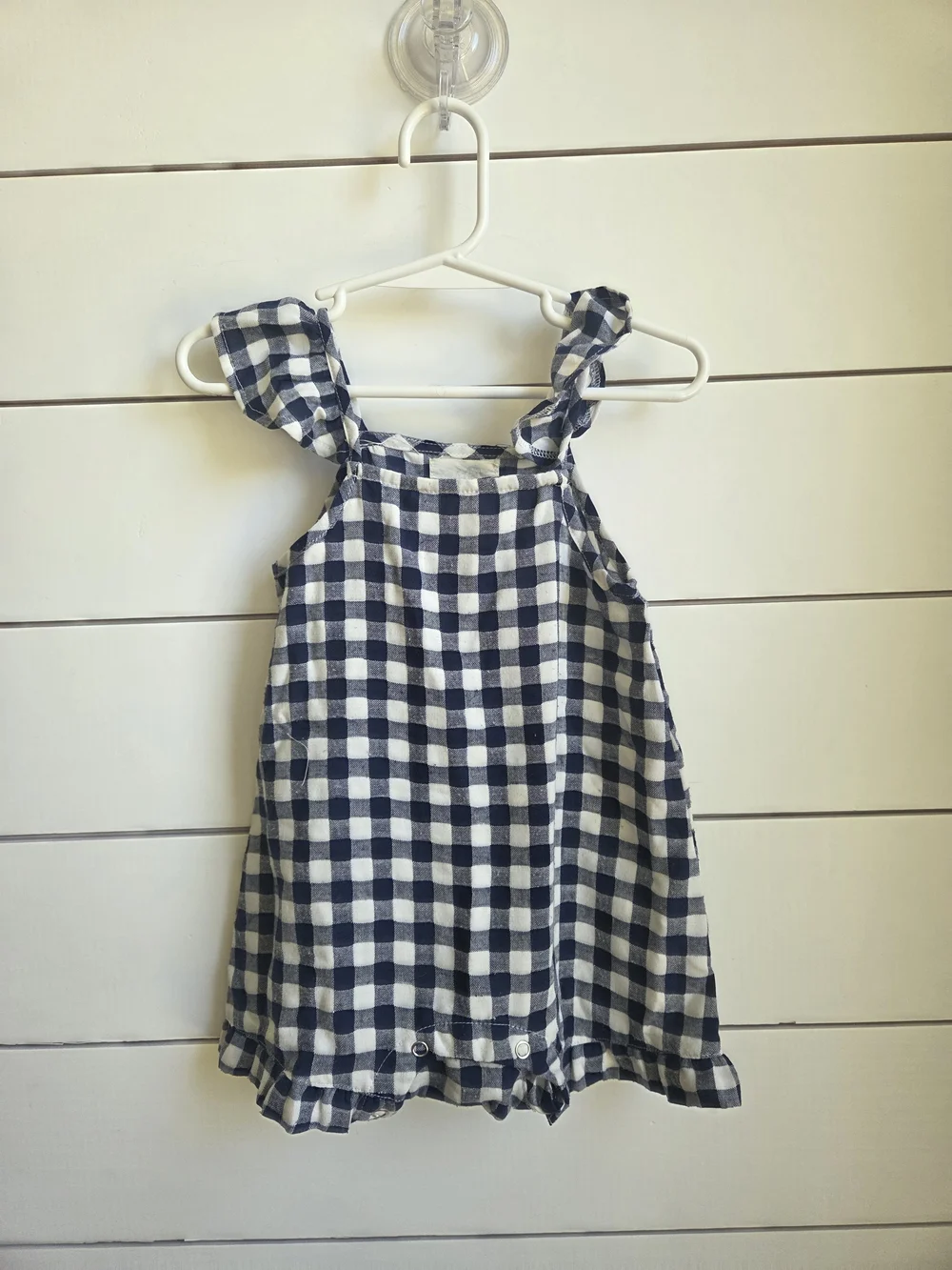 Girls Navy and White Gingham Ruffle-Strap Dress